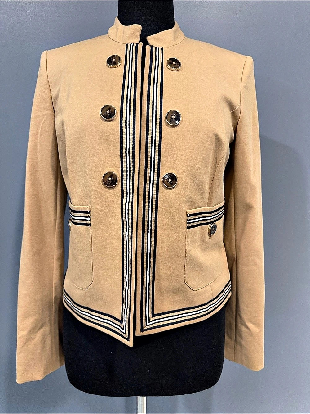Tommy Hilfiger Striped Trim Jacket in Beige Size 4 Like New